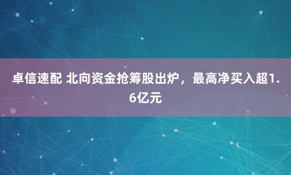 卓信速配 北向资金抢筹股出炉，最高净买入超1.6亿元
